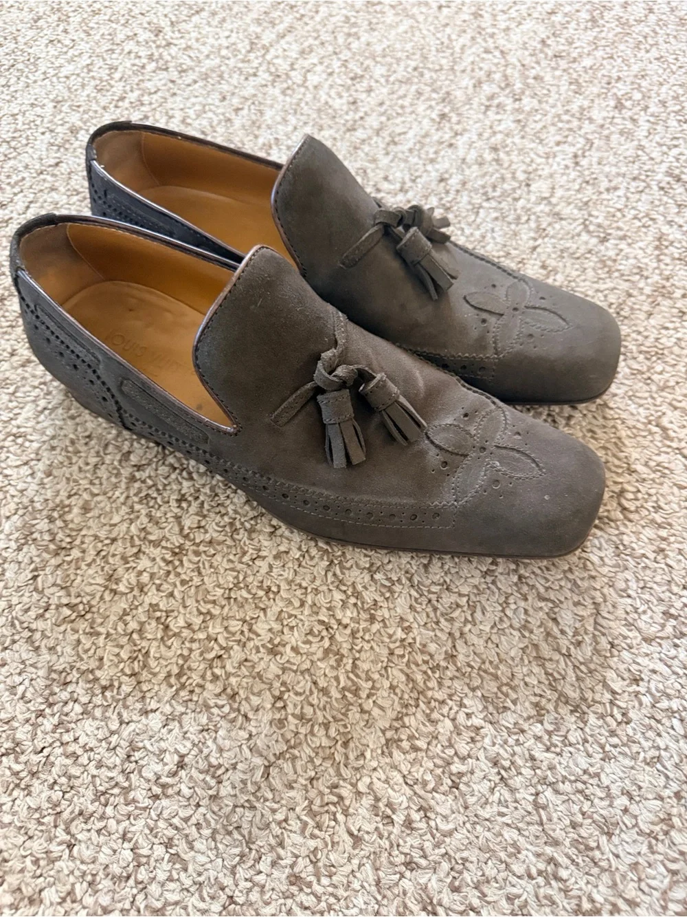 Louis Vuitton Men's Suede Tassel Loafers in Dark Gray